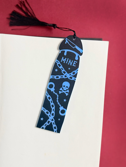Dark Romance Cockmark Bookmark: Black/Engraved Blue Acylic