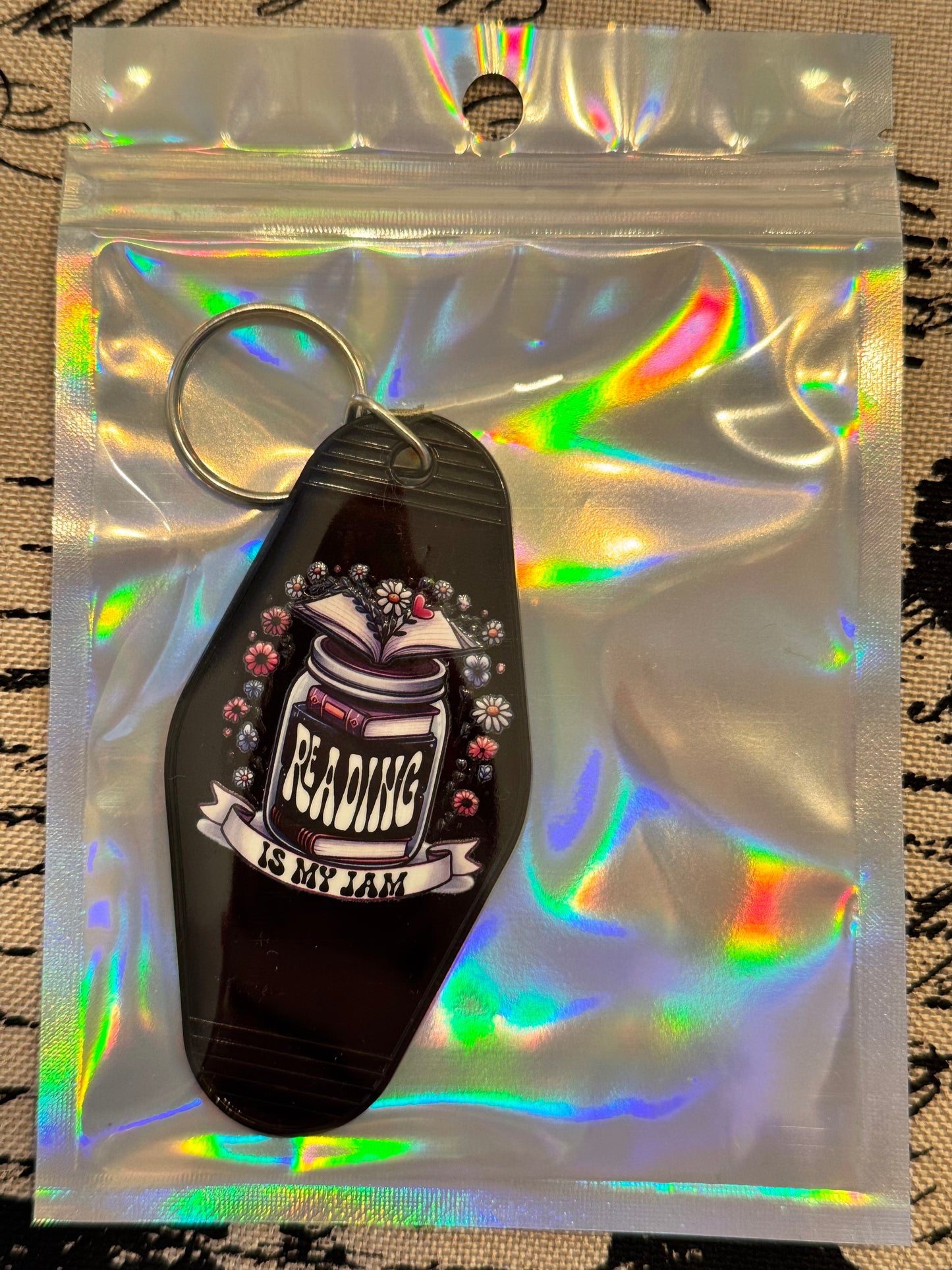 Reading Is My Jam – Motel-Style Bookish Keychain