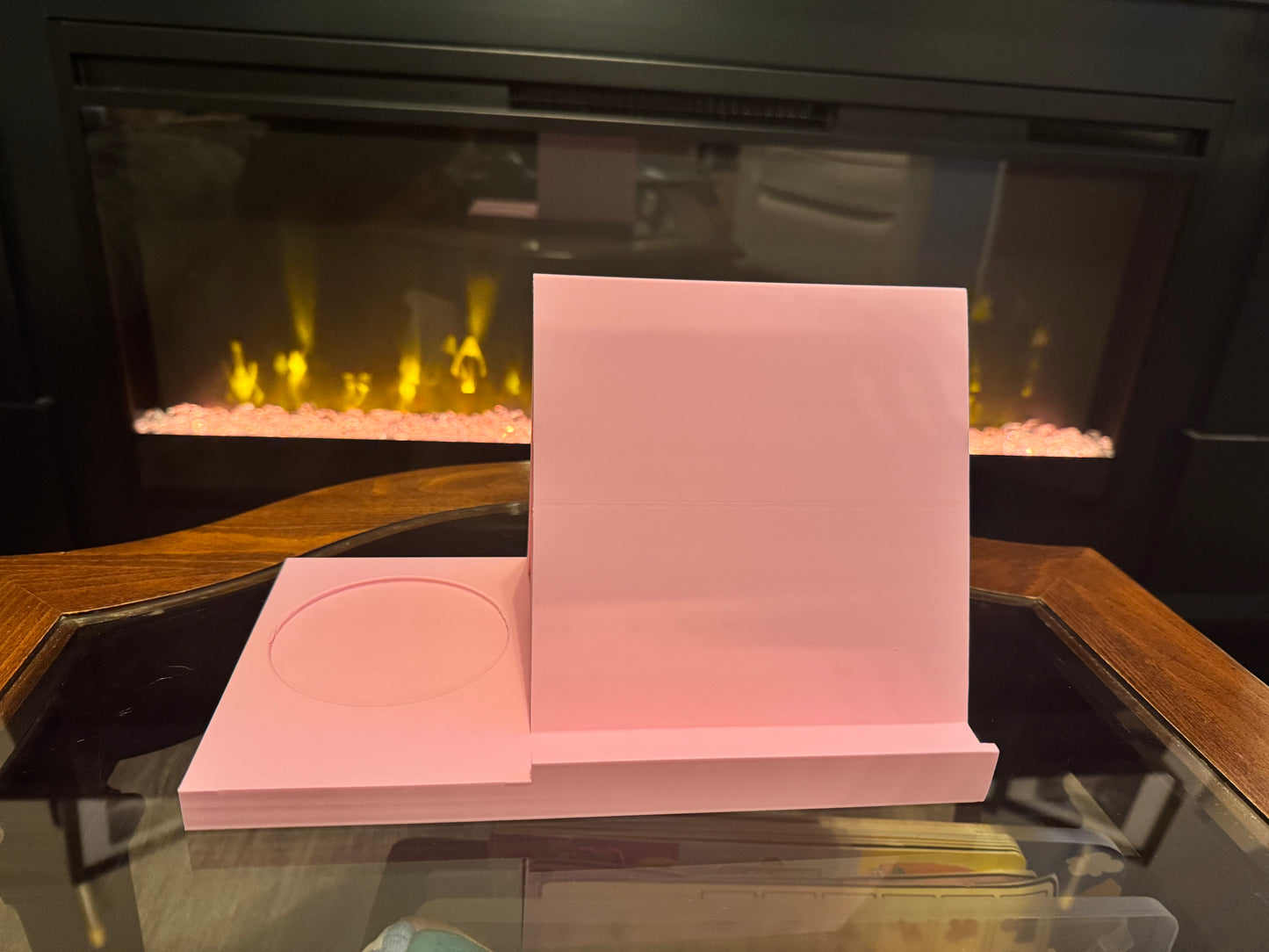 Pink Kindle Holder with Cup &amp; Charm Slot | Cozy Reading Stand