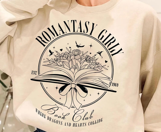 Romantasy Girly Book Club Crew Neck Sweater